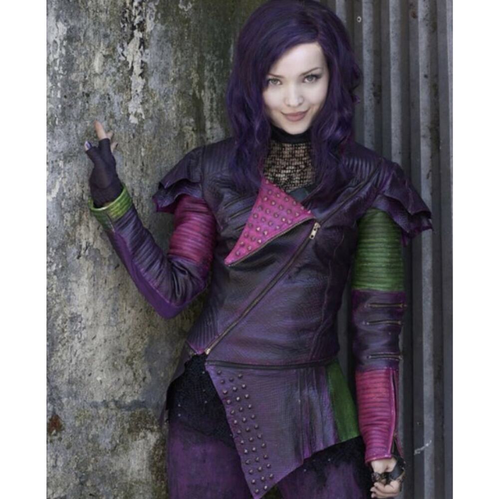 J4 Mal Descendants Dove Cameron Purple Studded Leather Jacket Size M - Picture 2 of 9